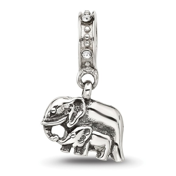 925 Sterling Silver Reflections Mommy & Baby Elephant Crystal Dangle Charm Bead - Picture 5 of 6